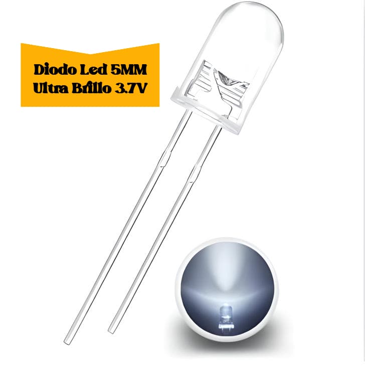 Imagen de Diodo Led 5mm Blanco Ultra Brillo 3.2-3.7 v 13000-15000 (Paq. de 20 uds.)