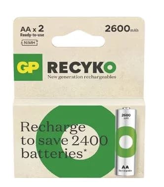 Imagen de Pila Recargable GP AA-2 1.2V 2600 mah nimh Recyko GP27AAHCER21-2TLB2 (Paq. de dos)