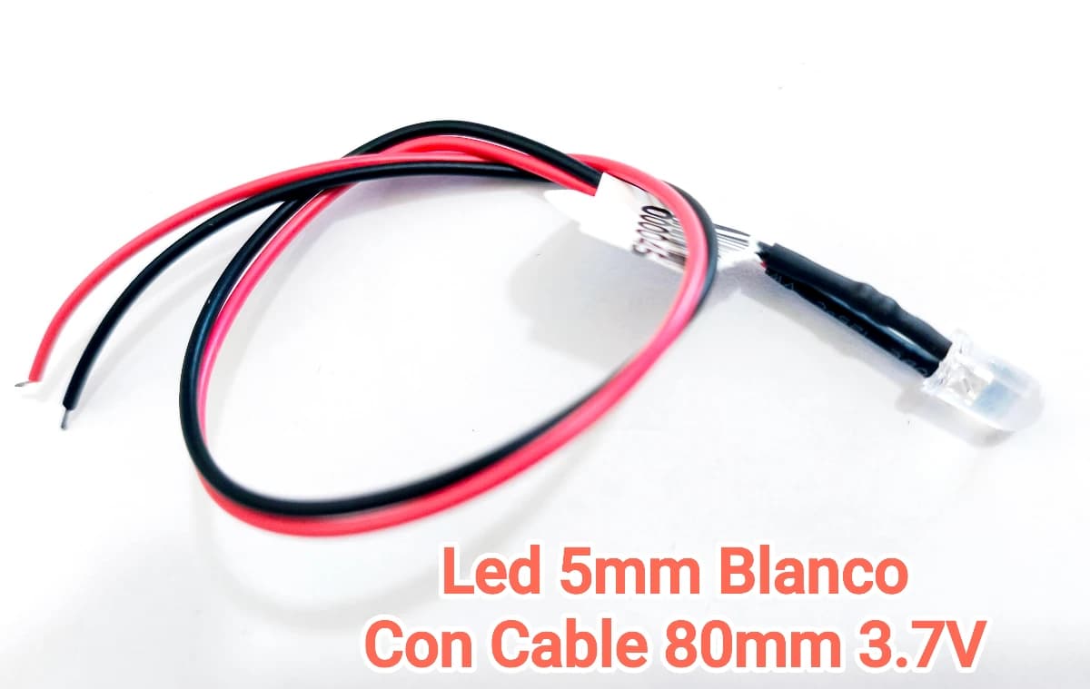 Imagen de Diodo Led de 5mm Blanco Brillo 20ma-0.25w con cable de 80mm de longitud. YINJI