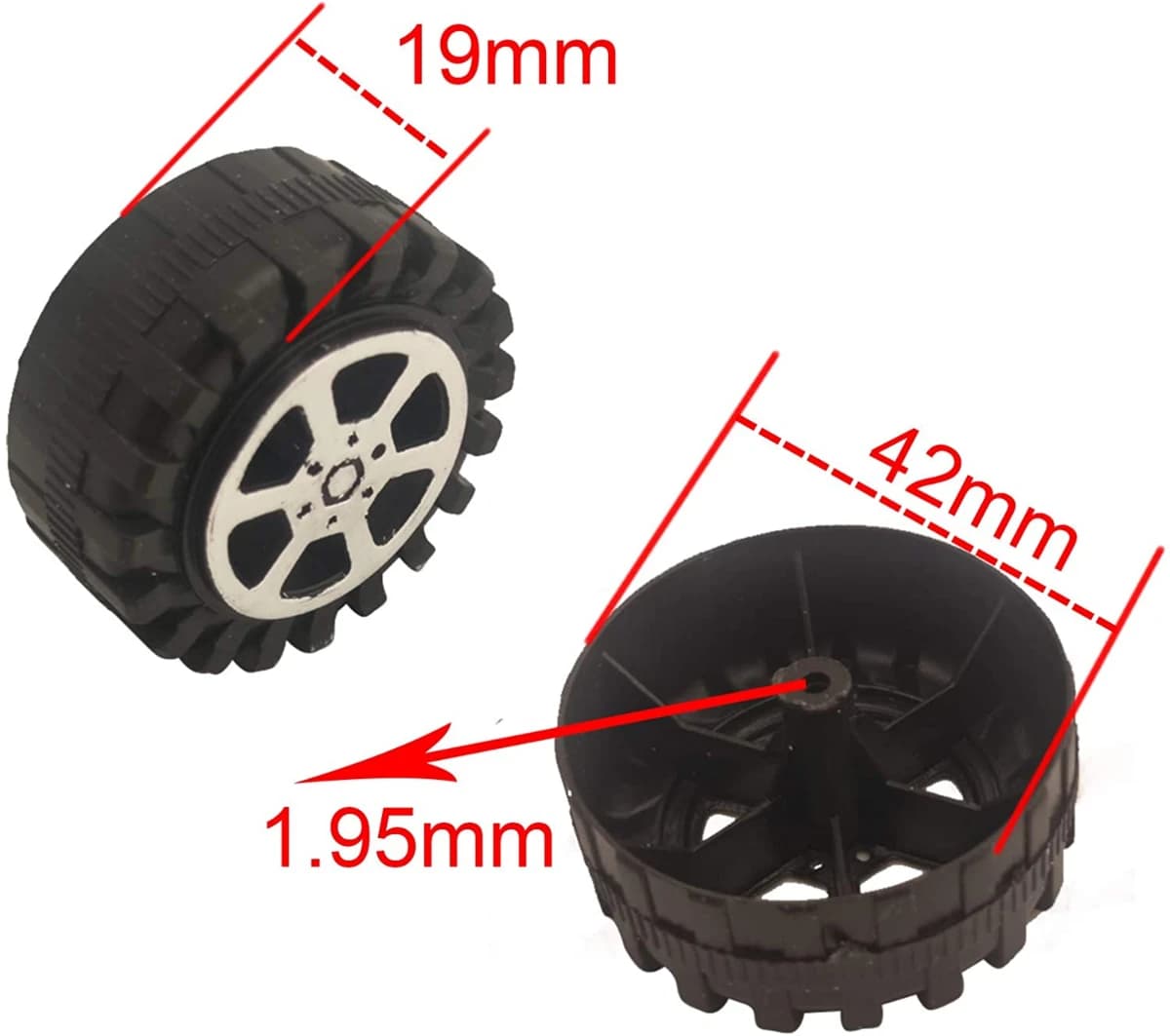 Imagen principal de Neumáticos rueda de Plástico Negro con centro Plateado 40x18mm