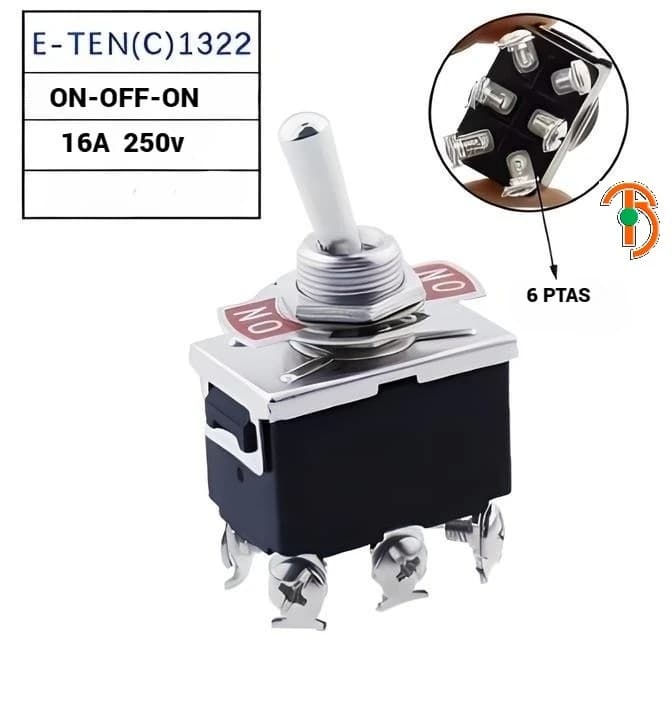 Imagen de Interruptor Doble de Palanca 6 Patas On Off On 16 Amperios E-TEN1322 KL-B203