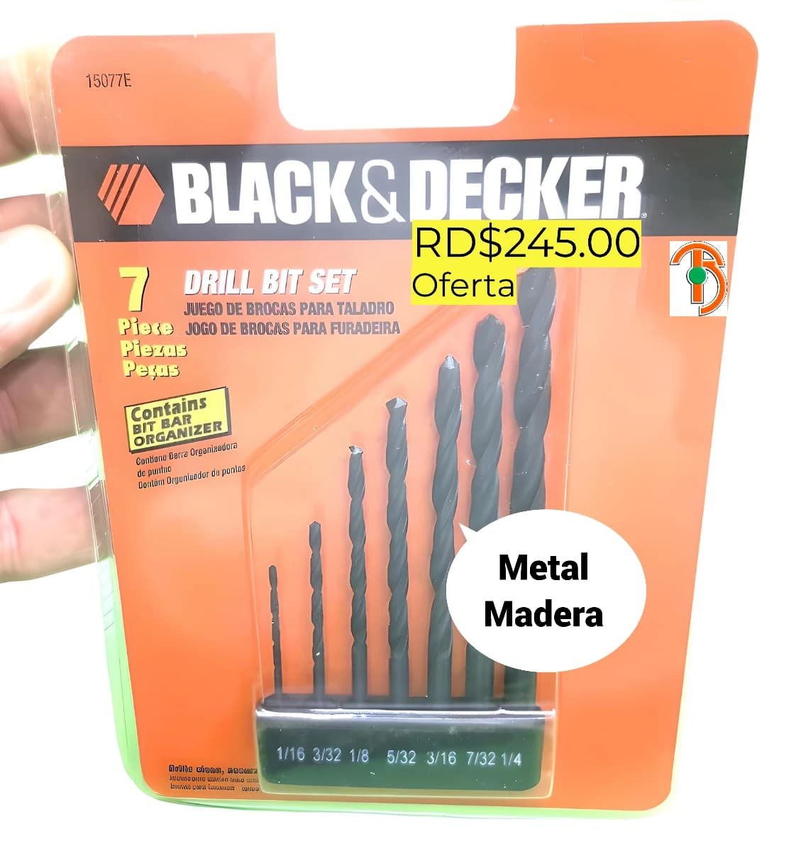 Imagen de Juego de Barrenas Metal madera plàstico 7PZS. Black&Decke 15077E