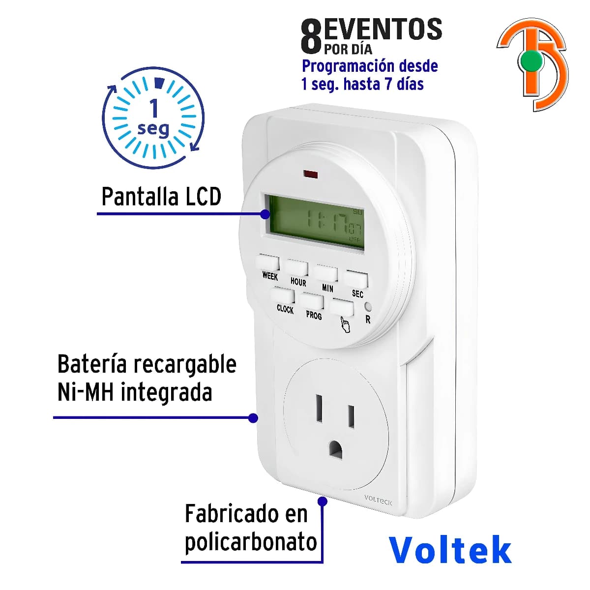 Imagen de Temporizador Digital de 8 eventos Voltek TEM-8 48386